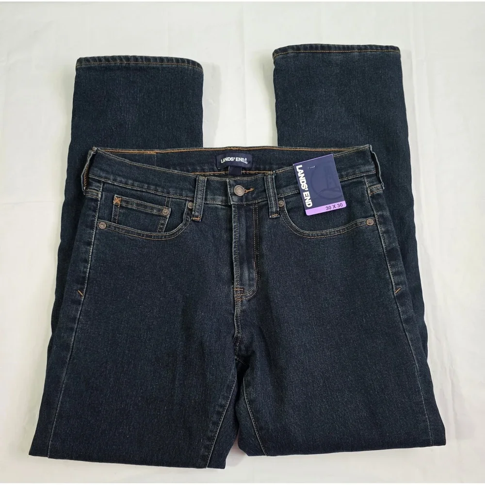 Lands End Mens Flannel Lined Straight Leg Jeans Dark Wash Indigo 30x30 1799238